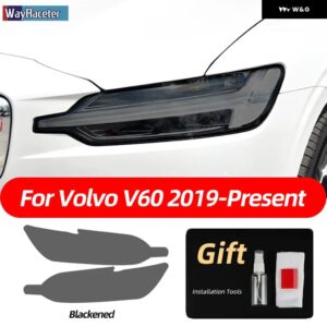 ボルボ 2個 スモークブラック TPU ステッカー クリア ヘッドライト フィルム XC40 XC60 XC90 S60 S90 V60 V90 2020 2021 2022 - v60　19-on　b