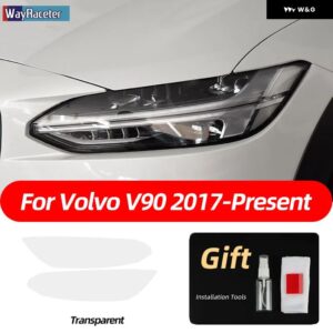 ボルボ 2個 スモークブラック TPU ステッカー クリア ヘッドライト フィルム XC40 XC60 XC90 S60 S90 V60 V90 2020 2021 2022 - v90　17-on　t