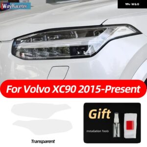 ボルボ 2個 スモークブラック TPU ステッカー クリア ヘッドライト フィルム XC40 XC60 XC90 S60 S90 V60 V90 2020 2021 2022 - xc90　transparent