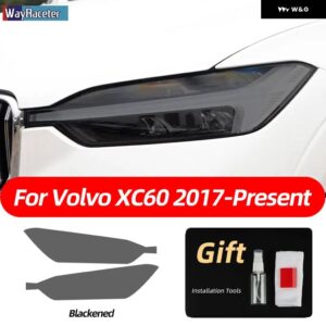 ボルボ 2個 スモークブラック TPU ステッカー クリア ヘッドライト フィルム XC40 XC60 XC90 S60 S90 V60 V90 2020 2021 2022 - xc60　blackened