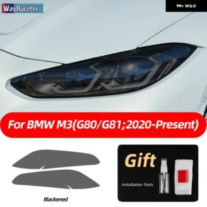 BMW 2個 M パフォーマンス ヘッドライト フィルムフロントライトクリアスモークブラック TPU ステッカー M3 G80 G81 2021 2022 - Smoked black