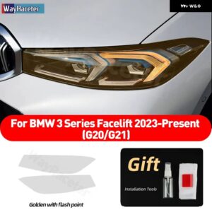 BMW 2個 ヘッドライト フィルムクリアスモークブラック TPU ステッカー 3シリーズ 2023 フェイスリフト G20 G21 - Golden point