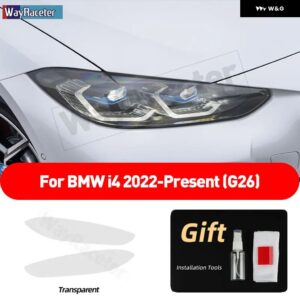 BMW 2個 ヘッドライト フィルムクリアスモークブラック TPU ステッカー I4 G26 2022 2023 M50 - Transparent