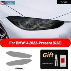 BMW 2個 ヘッドライト フィルムクリアスモークブラック TPU ステッカー I4 G26 2022 2023 M50 - Smoked black