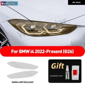 BMW 2個 ヘッドライト フィルムクリアスモークブラック TPU ステッカー I4 G26 2022 2023 M50 - Golden point