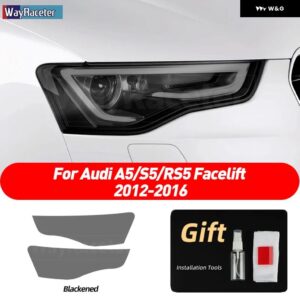 アウディ 2個 ヘッドライト フィルムクリアスモークブラック TPU ステッカー A5 B8 フェイスリフト 2012-2016 S5 RS5 8F スポーツバック - Smoked black