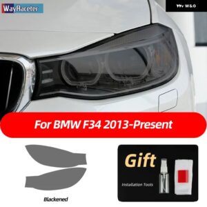 BMW 2個 ヘッドライト フィルムフロントライトクリアスモークブラック TPU ステッカー 3シリーズ F30 F31 F34 G20 G21 - F34 Black