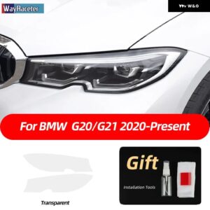 BMW 2個 ヘッドライト フィルムフロントライトクリアスモークブラック TPU ステッカー 3シリーズ F30 F31 F34 G20 G21 - G20 G21