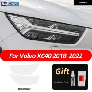 ボルボ 2個 ヘッドライト フィルムフロントライトクリアスモークブラック TPU ステッカー XC40 2022 2021 2018-ON - transparent