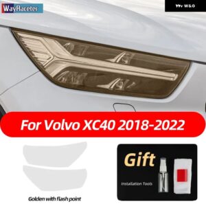 ボルボ 2個 ヘッドライト フィルムフロントライトクリアスモークブラック TPU ステッカー XC40 2022 2021 2018-ON - golden　point