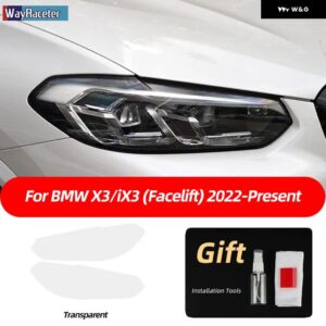 BMW 2個 ヘッドライト フィルムフロントライトクリアスモークブラック TPU ステッカー X3 G01 IX3 G08 フェイスリフト 2022 2023 - Transparent