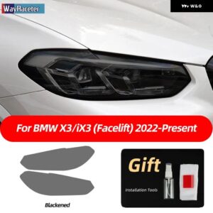 BMW 2個 ヘッドライト フィルムフロントライトクリアスモークブラック TPU ステッカー X3 G01 IX3 G08 フェイスリフト 2022 2023 - Smoked black