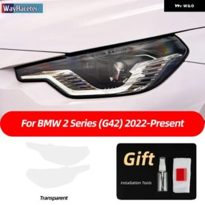 BMW 2個 ヘッドライト フィルムフロントライトクリアスモークブラック TPU ステッカー 2シリーズクーペ G42 2022 M240I - Transparent