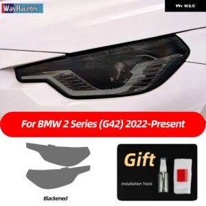 BMW 2個 ヘッドライト フィルムフロントライトクリアスモークブラック TPU ステッカー 2シリーズクーペ G42 2022 M240I - Smoked black