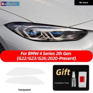 BMW 2個 M パフォーマンス ヘッドライト フィルムクリアスモークブラック TPU ステッカー 4シリーズ G22 G23 G26 2021 2022 - Transparent
