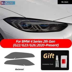 BMW 2個 M パフォーマンス ヘッドライト フィルムクリアスモークブラック TPU ステッカー 4シリーズ G22 G23 G26 2021 2022 - Smoked black