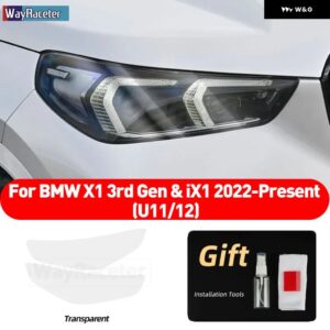 BMW 2個 ヘッドライト フィルムクリアスモークブラック TPU ステッカー X1 U11 U12 IX1 2022 2023 2024 - Transparent