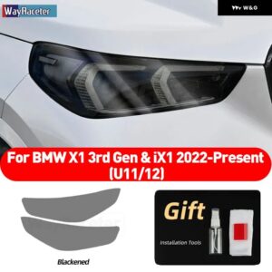BMW 2個 ヘッドライト フィルムクリアスモークブラック TPU ステッカー X1 U11 U12 IX1 2022 2023 2024 - Smoked black