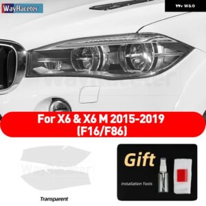 BMW 2個 ヘッドライト フィルムクリアスモークブラック TPU ステッカー X6 F16 X6M F86 2015-19 M50D - Transparent
