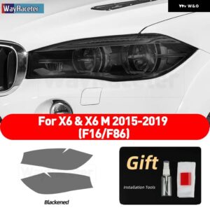 BMW 2個 ヘッドライト フィルムクリアスモークブラック TPU ステッカー X6 F16 X6M F86 2015-19 M50D - Smoked black