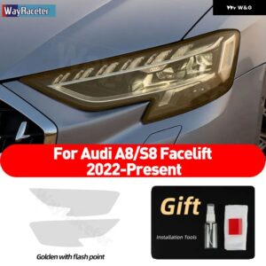アウディ 2個 ヘッドライト フィルムクリアスモークブラック TPU ステッカー A8 2022 フェイスリフト 2023 S8 D5 4N - Golden point