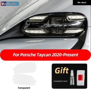 ポルシェ ヘッドライト フィルムフロントライトクリアスモークブラック TPU ステッカー タイカン 2020 2022 クロスツーリスモスポーツ - Transparent