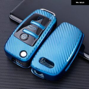 アウディ TPU カーボンキーケース A1 A3 8P A4 A5 A6 C7 A7 S3 S7 S8 R8 Q2 Q3 Q5 Q7 Q8 SQ5 TT RS3 RS6 アクセサリー - blue
