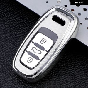 アウディ カーボンソフト TPU 車リモートキーケースカバー ホルダー シェル FOB A4 A1 A3 S4 B7 B8 A6 A5 A7 A8 Q5 S5 S6 Q7 アクセサリー - Silver