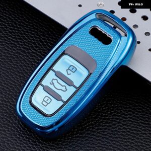 アウディ カーボンソフト TPU 車リモートキーケースカバー ホルダー シェル FOB A4 A1 A3 S4 B7 B8 A6 A5 A7 A8 Q5 S5 S6 Q7 アクセサリー - blue