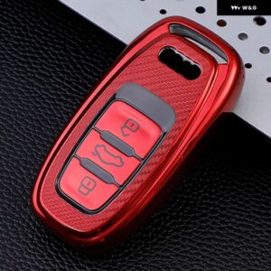 アウディ カーボンソフト TPU 車リモートキーケースカバー ホルダー シェル FOB A4 A1 A3 S4 B7 B8 A6 A5 A7 A8 Q5 S5 S6 Q7 アクセサリー - red