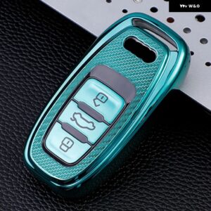 アウディ カーボンソフト TPU 車リモートキーケースカバー ホルダー シェル FOB A4 A1 A3 S4 B7 B8 A6 A5 A7 A8 Q5 S5 S6 Q7 アクセサリー - Green