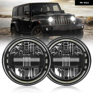 ランドローバー 7インチ LED ヘッドライト LADA NIVA 4X4 H4 高低ビームラウンド ヘッドランプ 車ランニングライト ジープ ラングラー JK 防御 - 2pcs black