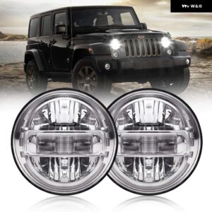 ランドローバー 7インチ LED ヘッドライト LADA NIVA 4X4 H4 高低ビームラウンド ヘッドランプ 車ランニングライト ジープ ラングラー JK 防御 - 2PCS Silver