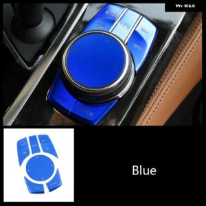 BMW カー スタイリング コンソール ギアシフト マルチメディアボタン カバー 装飾 ステッカー 5シリーズ G30 G38 2018-2021 インテリア アクセサリー - multimedia Blue