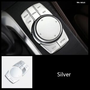 BMW カー スタイリング コンソール ギアシフト マルチメディアボタン カバー 装飾 ステッカー 5シリーズ G30 G38 2018-2021 インテリア アクセサリー - multimedia Silver