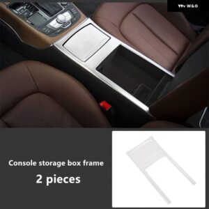 アウディ コンソール アームレスト ボックス 水カップ パネル カバー カーボンカラー トリム A6 C7 A7 2012-18 インテリア 収納 ボックス フレーム トリム - Silver