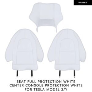 テスラ モデル3 Y レザーシートバックキックプロテクターキックマットセンターコンソール パッド キックマットリアプロテクター - White 3Pcs For 3 Y