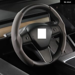 テスラ スエード ステアリングホイール カバー カスタム モデル3 Y 2017-2022 2023 ノンスリップホイールプロテクターカバー 通気 - Grey