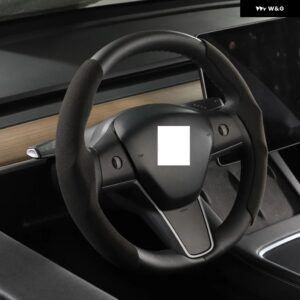 テスラ スエード ステアリングホイール カバー カスタム モデル3 Y 2017-2022 2023 ノンスリップホイールプロテクターカバー 通気 - black
