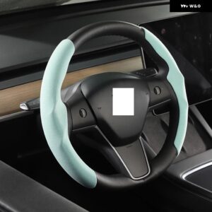 テスラ スエード ステアリングホイール カバー カスタム モデル3 Y 2017-2022 2023 ノンスリップホイールプロテクターカバー 通気 - sky blue