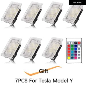 テスラ RGB LED ライト 電球 キット ムードランプ プロジェクター トランク ランプ リモコン インテリア モデルY 3 XS - Colour 7pcs with R-C
