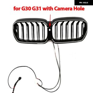 BMW LED フロントキドニーグリル フードグリル ダブルライン 5シリーズ G30 G38 G31 フェイスリフト LCI 2020-23 グロスブラックフロントキドニーグリル - with Camera Hole