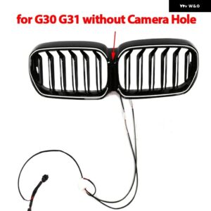 BMW LED フロントキドニーグリル フードグリル ダブルライン 5シリーズ G30 G38 G31 フェイスリフト LCI 2020-23 グロスブラックフロントキドニーグリル - without Camera Hole