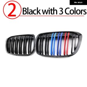 BMW グロスブラックフロント バンパー グリル X1 F48 F49 2016-2019 スポーツグリル ダブルスラットライングリル KINDEY グリル - 2.Black with 3 color