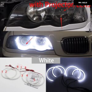 BMW ホワイト アンバー デュアルカラーコットン LED エンジェルアイズ キット リング DRL 3シリーズ E46 セダンツーリングワゴンクーペコンパクト 1998-05 - 4.　With　Lens　W
