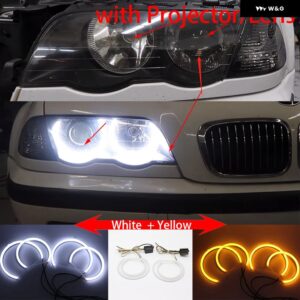 BMW ホワイト アンバー デュアルカラーコットン LED エンジェルアイズ キット リング DRL 3シリーズ E46 セダンツーリングワゴンクーペコンパクト 1998-05 - 4.　With　Lens　W　Y