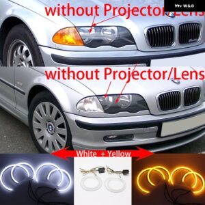 BMW ホワイト アンバー デュアルカラーコットン LED エンジェルアイズ キット リング DRL 3シリーズ E46 セダンツーリングワゴンクーペコンパクト 1998-05 - 1.　Without　Lens　W　Y
