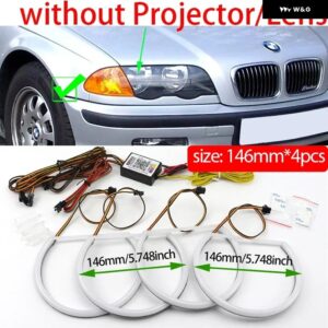 BMW 4X LED ライトリング RGBW マルチカラー APP リモコン 流れるリングエンジェルアイ E46 1998-2002 リボルビングシーケンシャル - pre LCI Halogen
