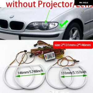 BMW 4X LED ライトリング RGBW マルチカラー APP リモコン 流れるリングエンジェルアイ E46 1998-2002 リボルビングシーケンシャル - facelift Halogen