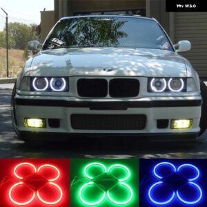 BMW E46 E36 E39 LED エンジェルアイズ 131MM 146MM RF コントローラ RGB カラフルな多色半円 デイタイム ランニングライト - 131mm　x4, Without　cotton　cover